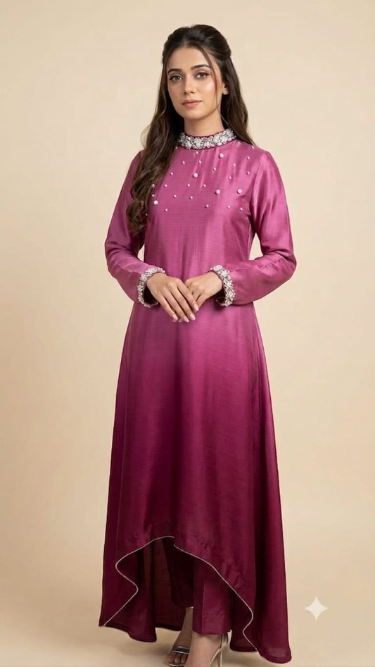 Pink Ombre – Embellished Flowing Maxi Set 3-Piece