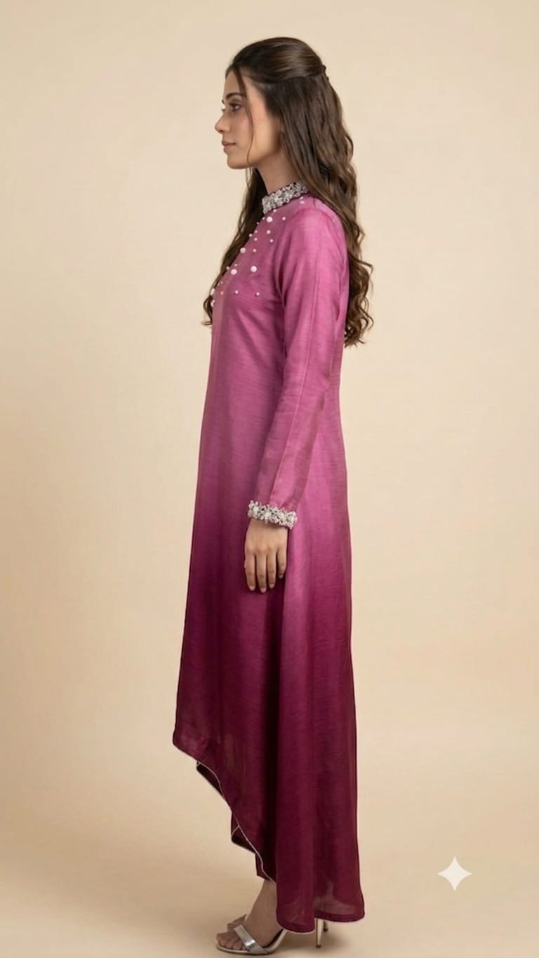 Pink Ombre – Embellished Flowing Maxi Set 3-Piece