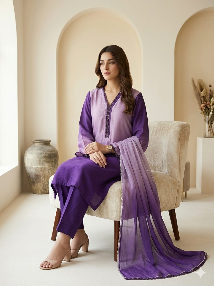 Purple Gradient 3-Piece Dress