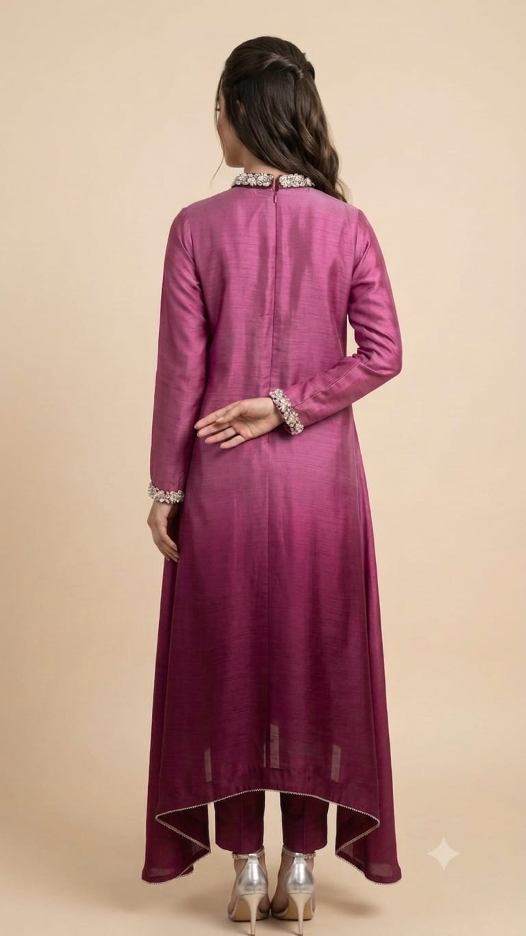 Pink Ombre – Embellished Flowing Maxi Set 3-Piece